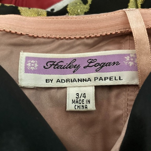 Adrianna Papell Hailey Logan Dress 3 Black Beige Chiffon Layer Solid Formal Mini - Picture 6 of 11